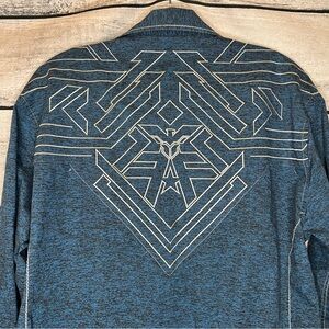 American Fighter Blue Black Orange Button Down Shirt Beige Embroidery Eagle AF